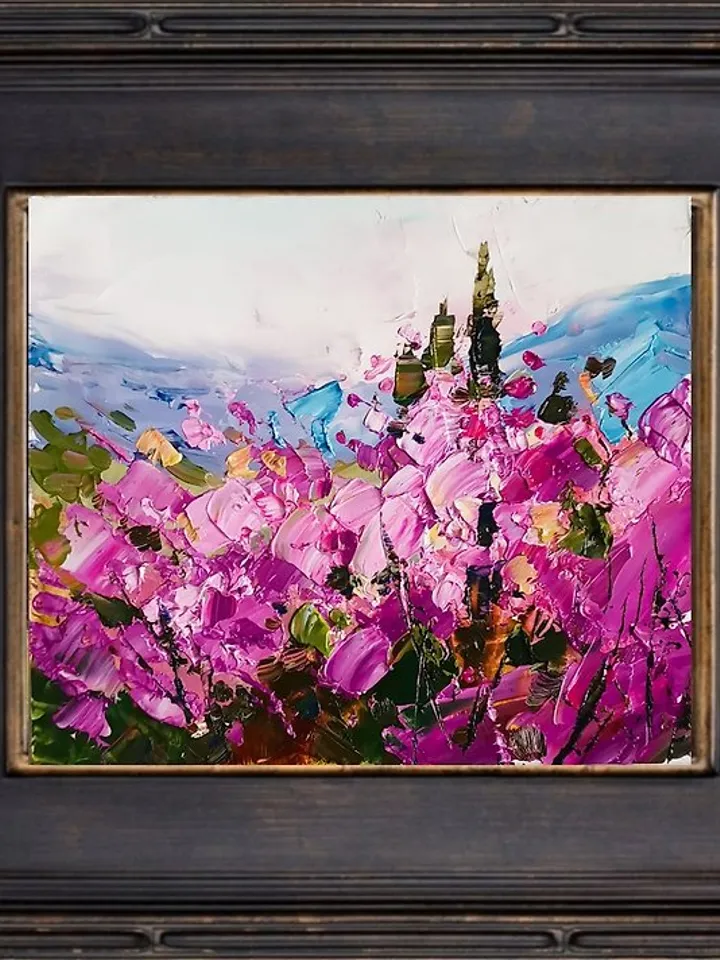 Sakura Painting Original Art Small Impasto Oil Painting Floral Artwork 微型油画 掛畫