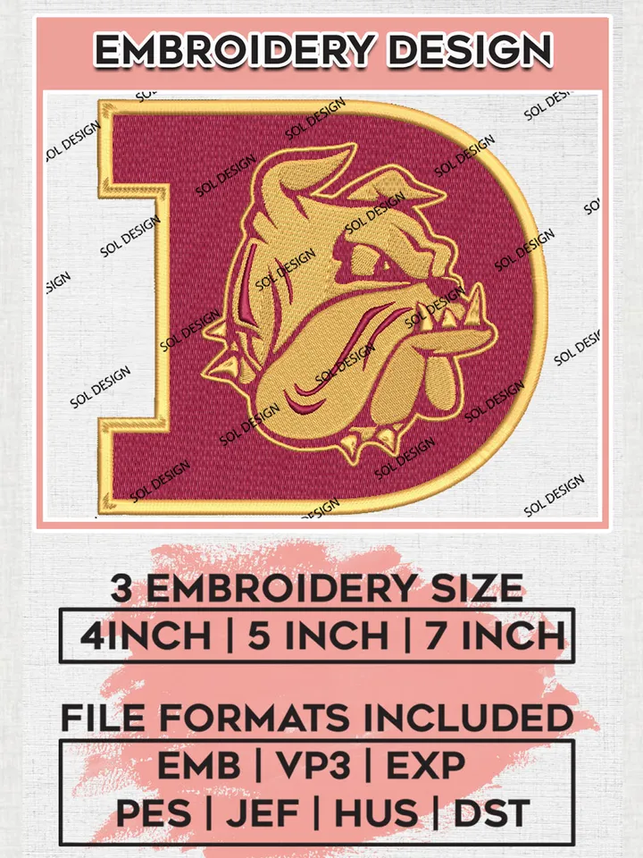 NCAA Minnesota Duluth Bulldogs Team Letter Mascot Logo Embroidery Design Files, NCAA Minnesota Duluth Bulldogs Machine Embroidery, NCAA Teams, 3 sizes, NCAA Machine embroidery designs, Digital Download