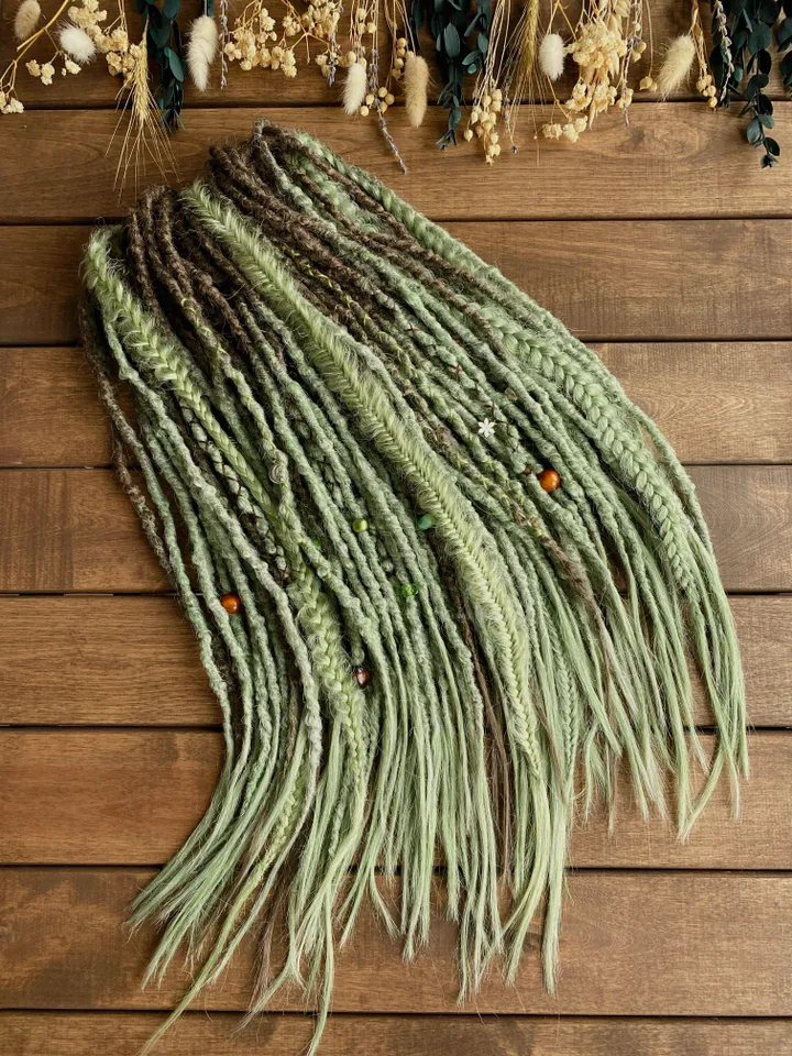 Brown to Forest green ombre De dreads Synthetic dreadlock extensions, Ready to ship