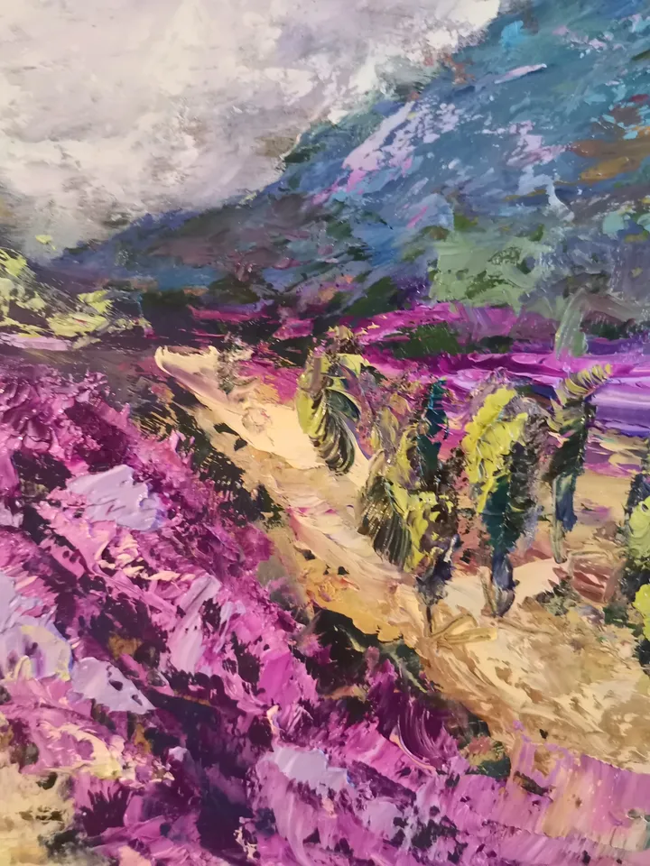 Provence Lavender Field Mountains Painting Original Oil Art Artist Svinar Oksana