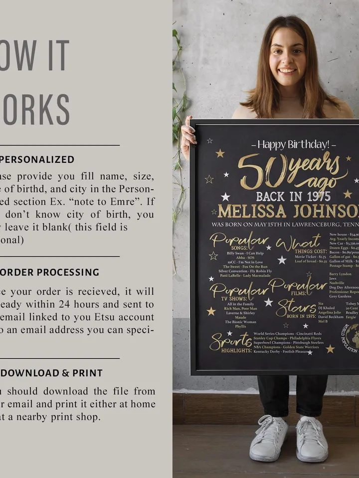 50th birthday poster back in 1975 personalized 50th birthday gift born in 1975 birthday sign 1975 year in review birthday decoration