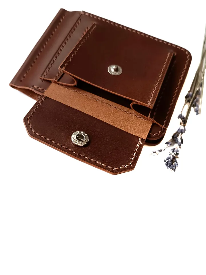 PDF Pattern of a wallet with a money clip and external coin holder - Pattern of a leather wallet - Download PDF