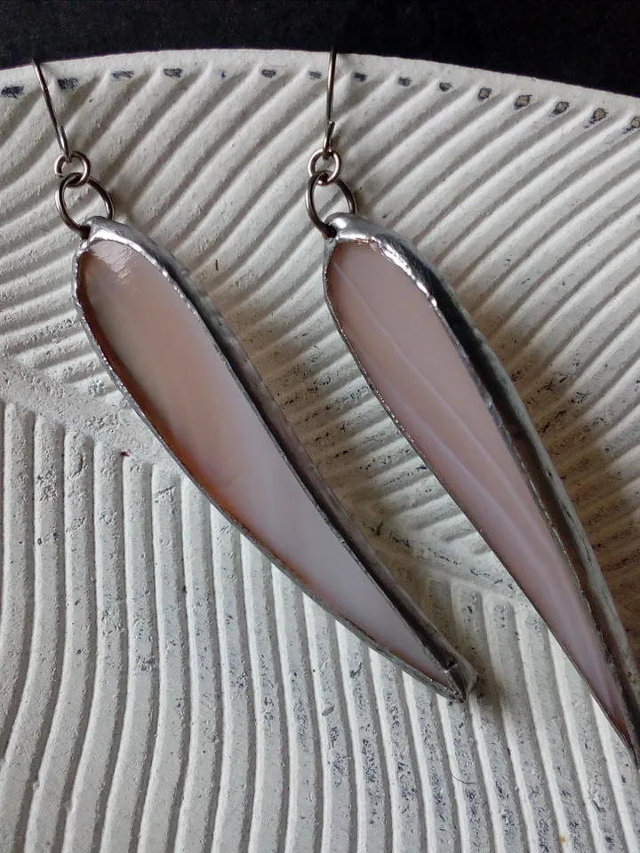 Dangle earrings, beige earring, glass earrings, simple stained glass, long earrings, kawaii earrings, petals