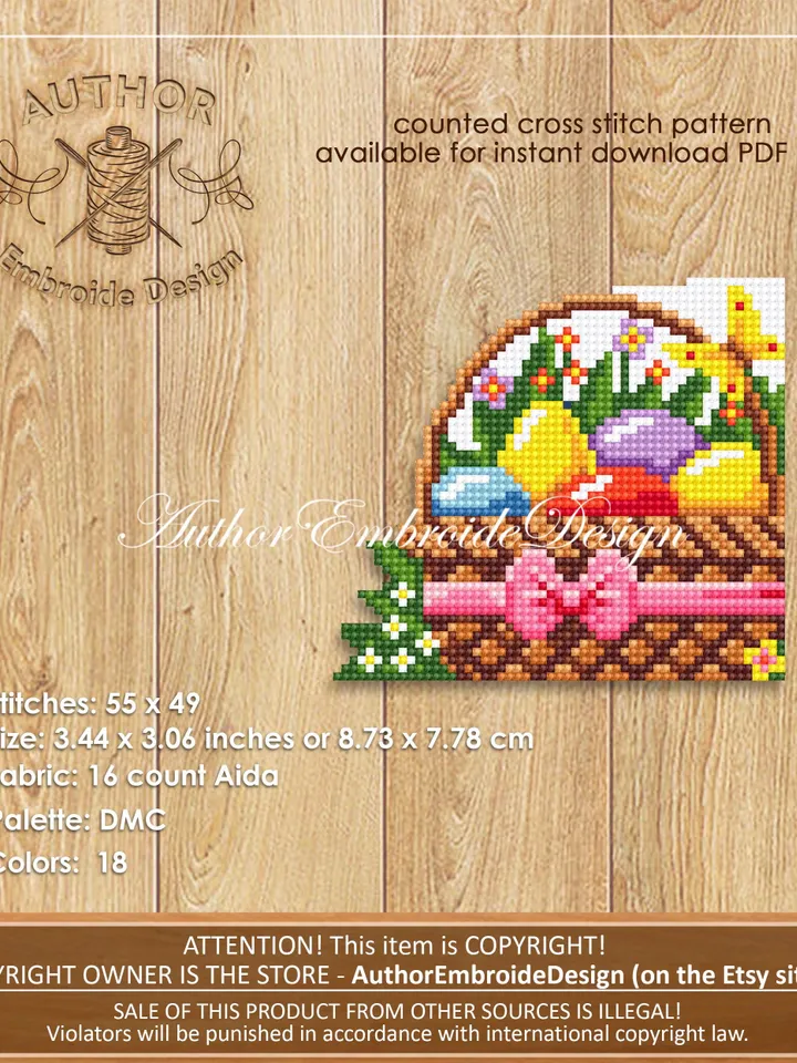 Easter Corner bookmark cross stitch pattern PDF download Easter basket with eggs cross stitch chart, Easter bookmark pattern digital #B406