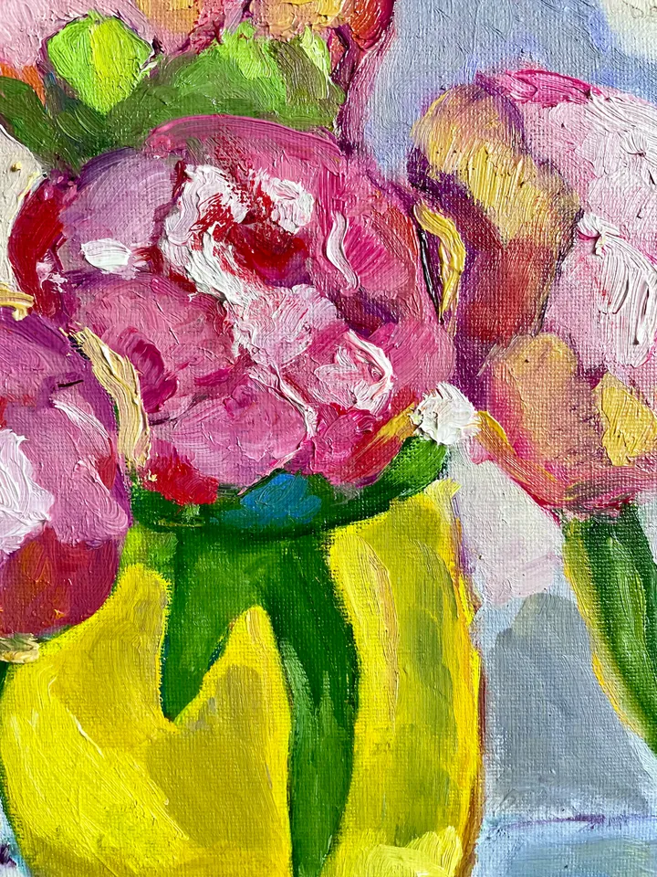 Peony painting, Original oil Painting on canvas, Flower Wall Art, Framed floral art