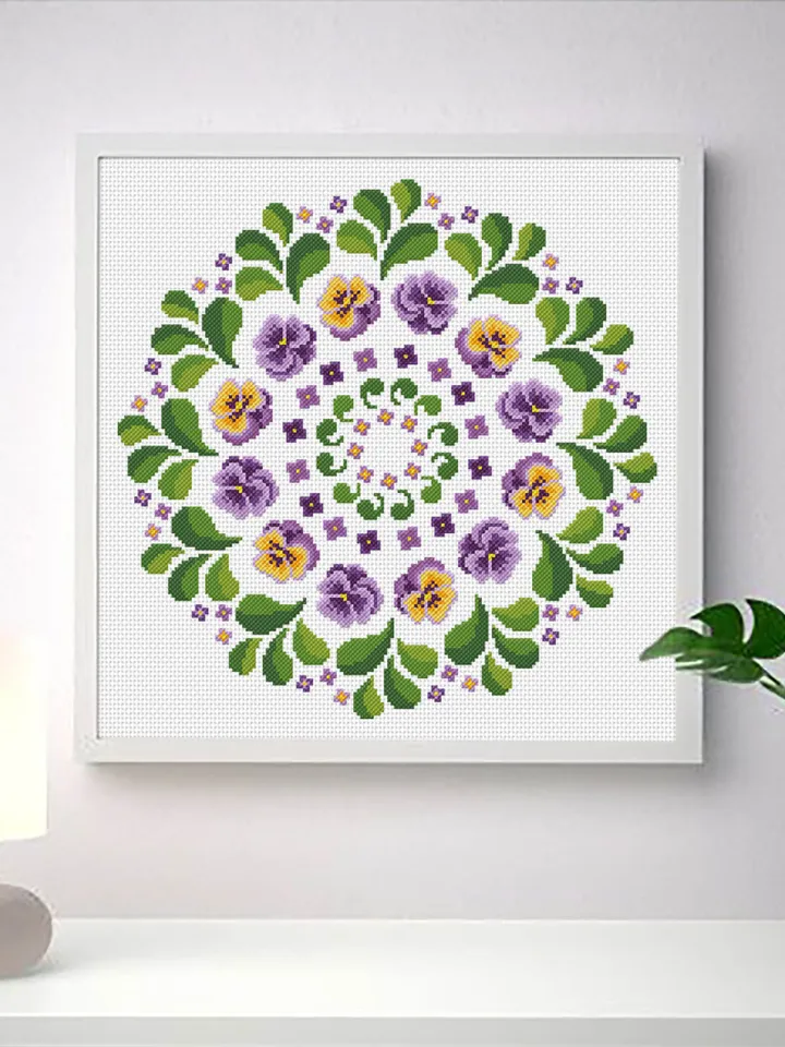 Flower mandala cross stitch pattern download PDF Mandala pattern digital Violet flower cross stitch Floral ornament cross stitch chart #M2