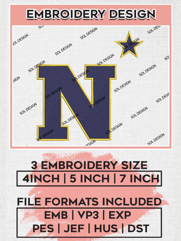 Navy Midshipmen NCAA Team Logo Machine Embroidery Design, NCAA Navy Midshipmen Embroidery Design Design files, NCAA Team Embroidery Designs, NCAA Machine Embroidery Designs, Digital Download