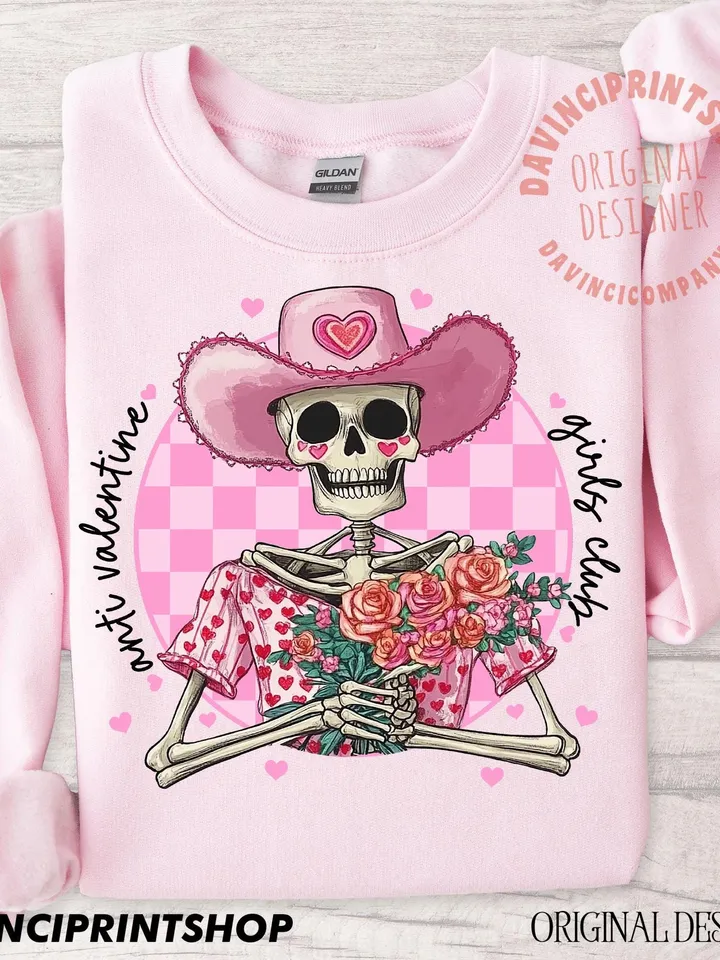 Anti Valentine girls Club skeleton Png, Valentines Day Png, Funny Valentine Png, Skeleton Png, Single girls Png, Skeleton Valentine, Funny