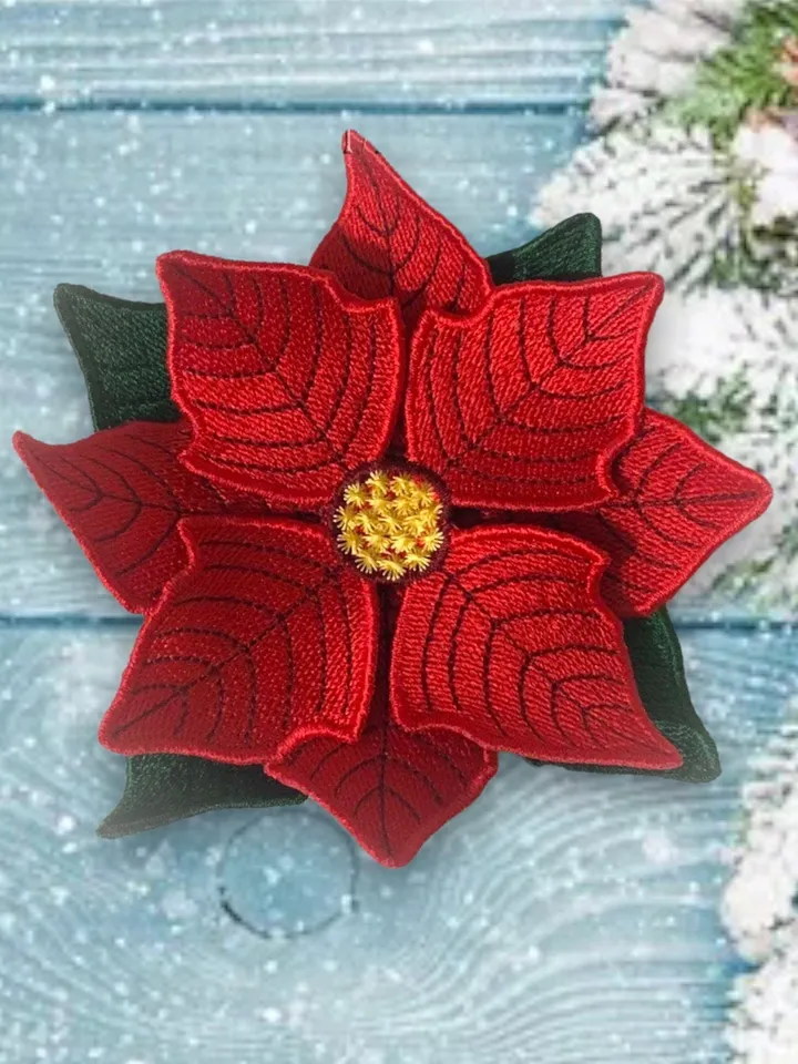 Free Standling Lace Poinsettia Flower machine embroidery design FSL Embroidery pattern flower motif 3D floral digital embroidery pattern