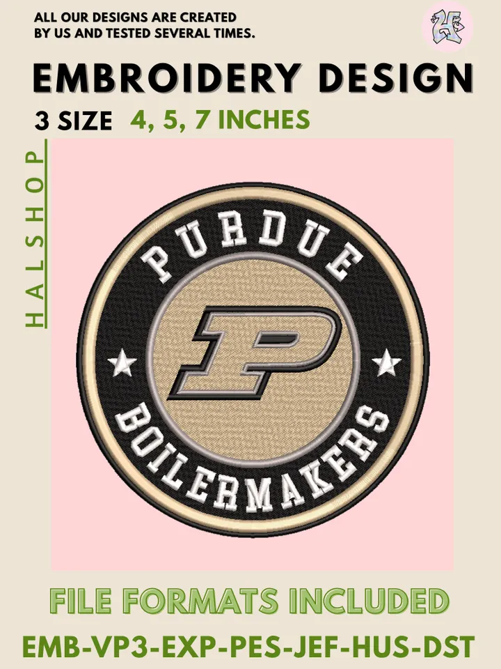 NCAA Purdue Boilermakers Round Logo Embroidery, NCAA Purdue Boilermakers Logo Embroidery Files, Machine Embroidery Designs, Digital Download