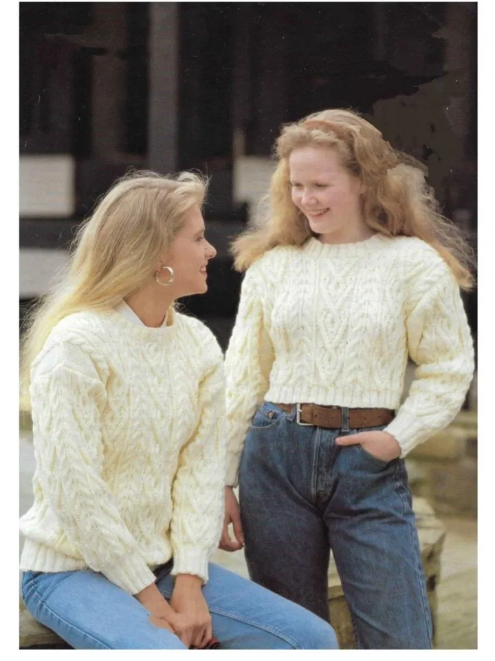 Cropped sweaters knitting pattern, ladies sweater knitting, aran sweater 30-40  inch