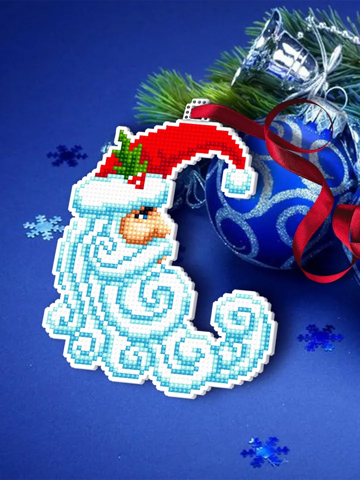 Christmas Crescent moon Santa cross stitch pattern PDF download Double-sided Christmas tree decor for plastic canvas, Moon ornament #N119