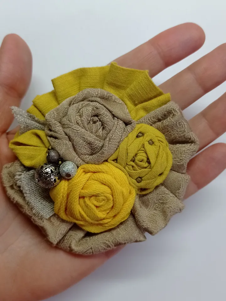 Floral Textile Brooch Pin Handmade