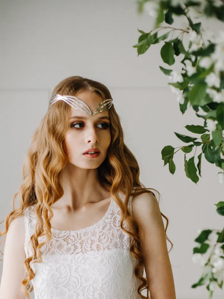 Wedding diadem Bridal Elven Tiara Elf Leaf Crown bridal hair vine Wedding Headpiece headband Silver Bridal Tiara Miriel