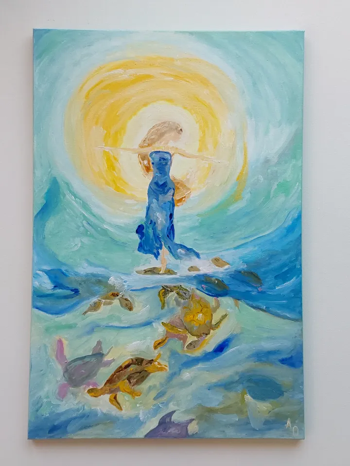 Oil painting on canvas 40x60cm (16x24 inches) "Dance with Turtles"