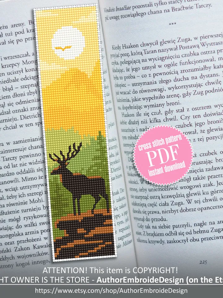 Bookmark cross stitch pattern digital PDF Handmade bookmark nature embroidery beginners Instant download Gift for book lover #B19