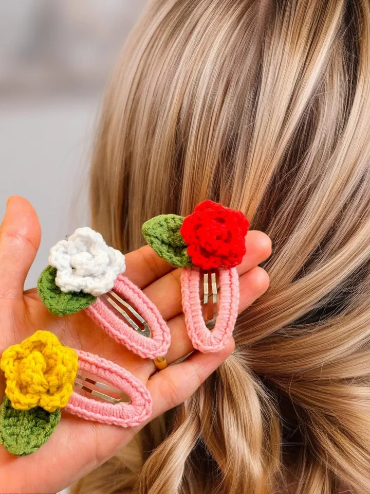 Hairclips Pattern for Kids - Neutral Hair Clip Crochet Pattern - Fall Crochet Pattern for Hairclips - Toddler Hair Clip Crochet Pattern