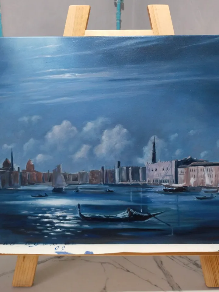 Night in Venice oil painting Landscape with reflections Moonlit sky fine art for office