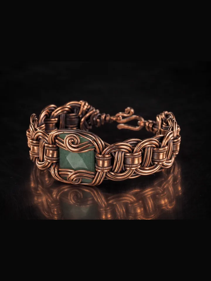 Copper wire wrapped chalcedony bracelet Unique woven copper wire bangle