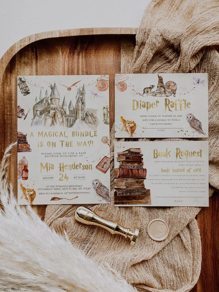 DIY Wizarding World Baby Shower Set; Magic School Baby Shower Template; School of Wizard Baby Shower invitation template; wh1