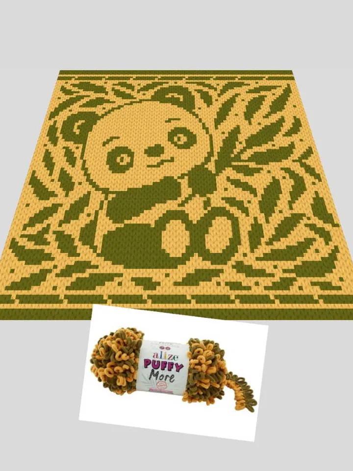 Loop yarn Finger knitted Little Panda blanket pattern