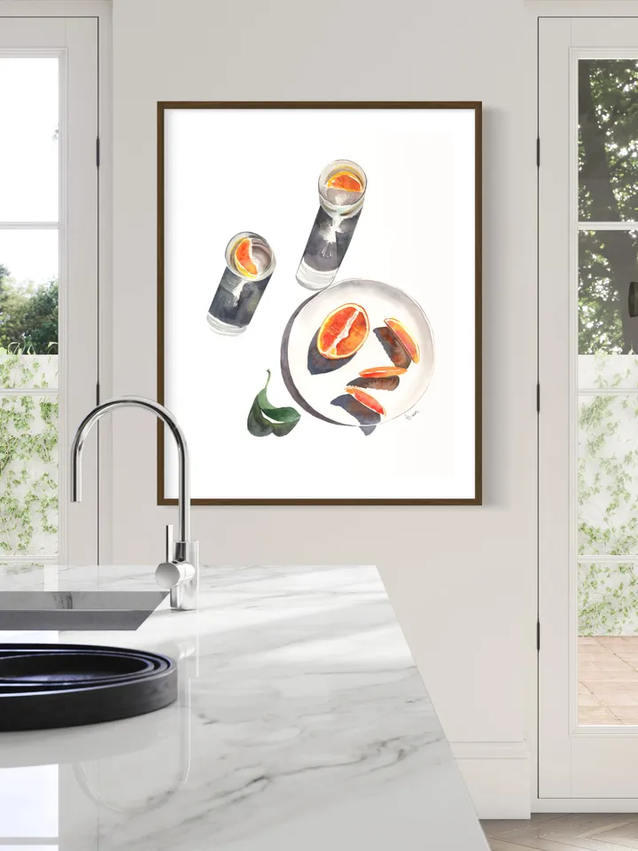 Watercolor Cocktail Orange Wall Art Still Life Print, Watercolor Drink, Modern Food Art, Modern Kitchen Decor, Bar Cart Art,Minimalist Decor