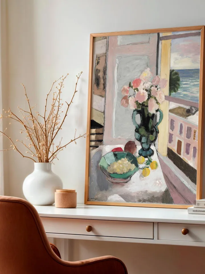 Henri Matisse Still Life Print Open Window Vase with Roses Bowl of Lemons Coastal Seaside View Fauvist Wall Art Digital Download Poster HMS5