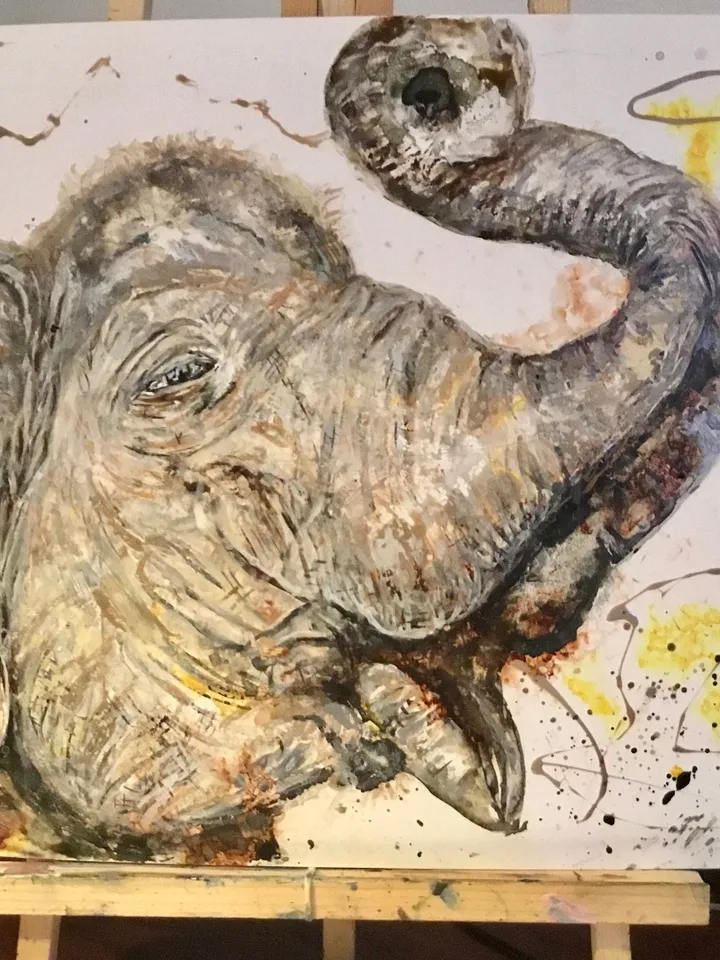 White Elephant original mix media watercolour painting on yupo paper,one of a kind artwork,wall decoration,animals painting.