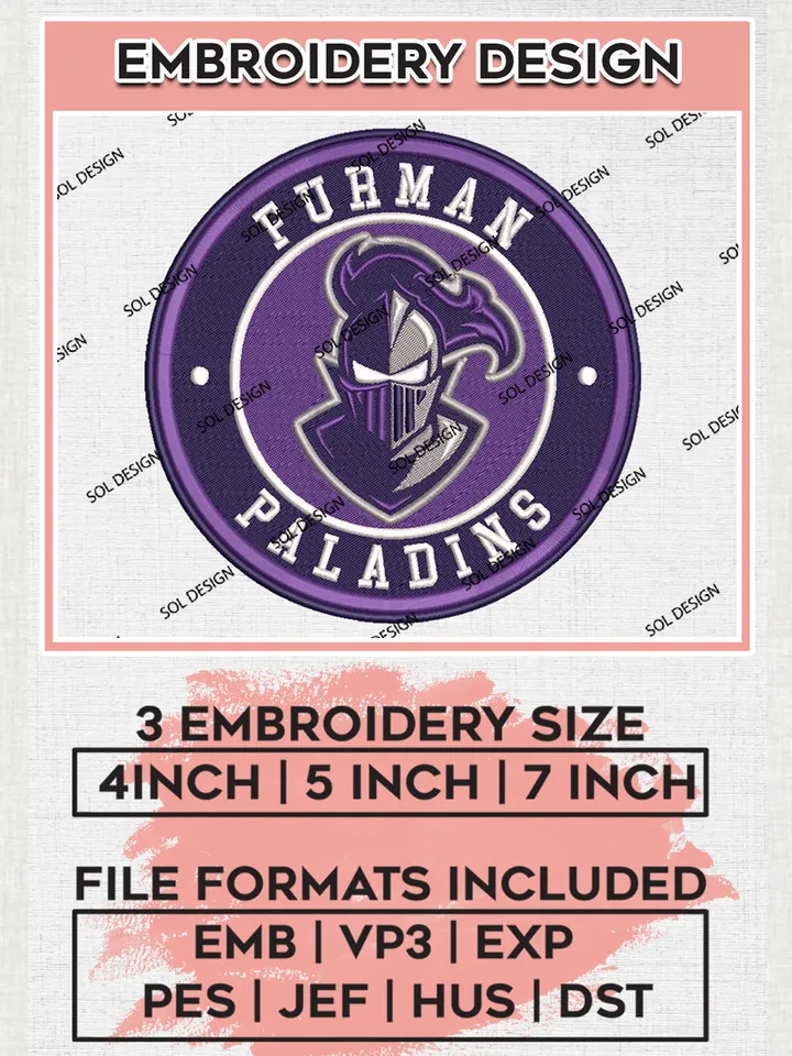 NCAA Furman Paladins Round Logo Embroidery, NCAA Furman Paladins Logo Embroidery files, NCAA Teams, Machine embroidery designs, Digital Download