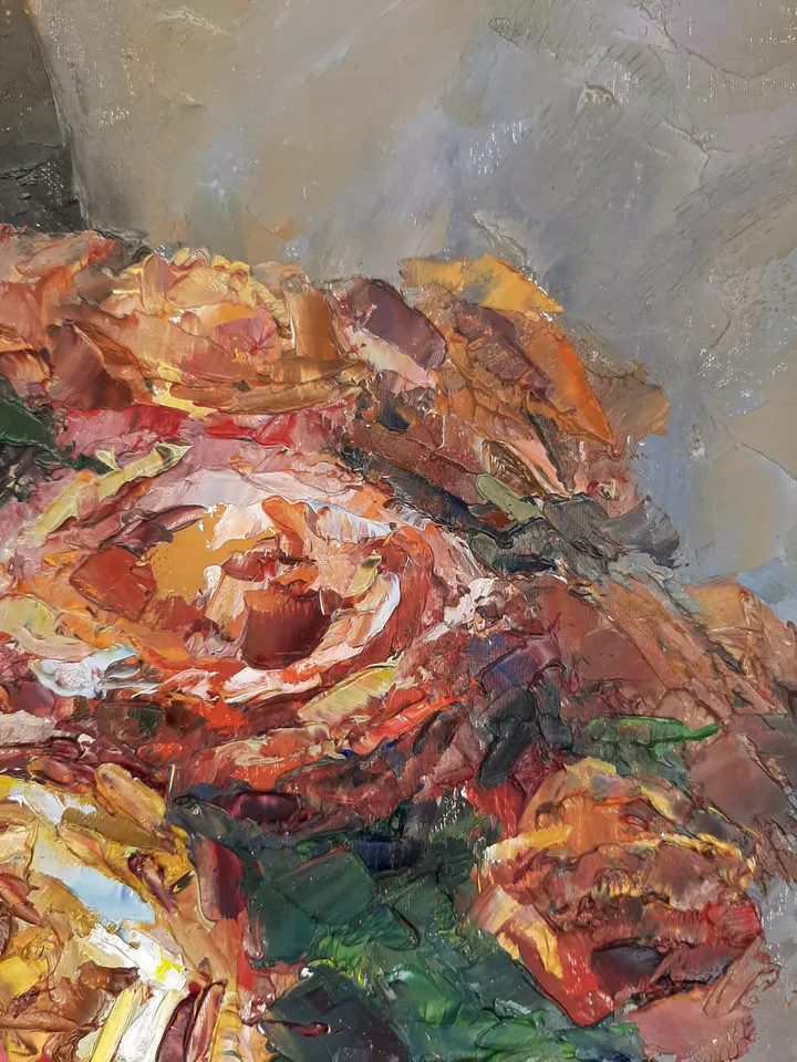 Yellow Roses Painting 11x9" Original Flowers Art Oil Hand Painted Artwork Signed by artist Marina Chuchko Impressionist