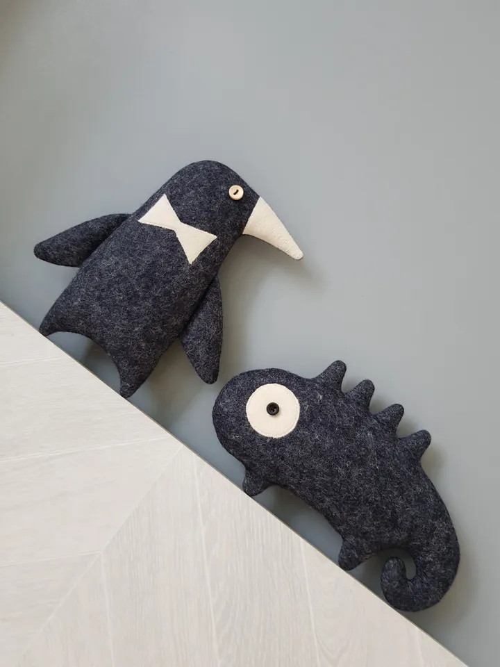 Felt doll sewing pattern PDF stuffed Chameleon, digital tutorial in english