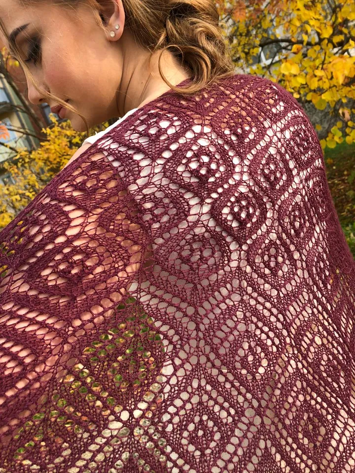 Hand knit merino wool shawl,Openwork marsala scarf for her, Crochet scarves for women,Warm woolen wrap,Birthday gift,Boho Style wrap.