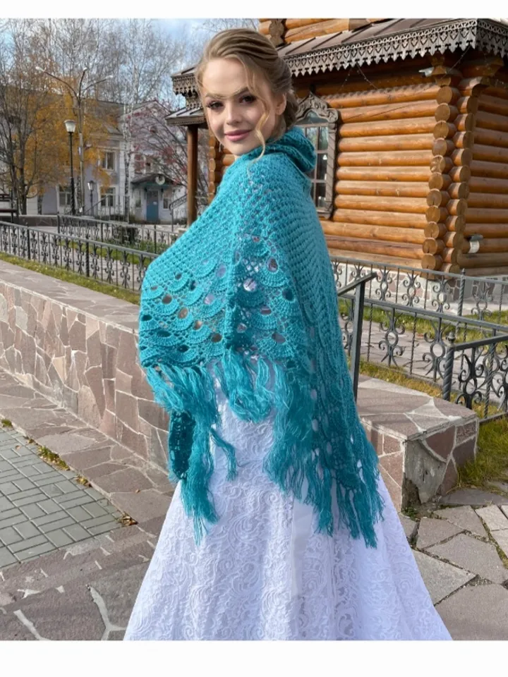 Bridal shawl and wraps for spring ,Wedding wool shawl bridesmaid, Gift for mom birthday, Evening blue knit wrap for women