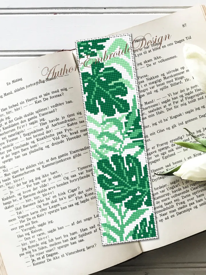 Abstract plants bookmark cross stitch pattern PDF download Boho floral cross stitch chart Modern bookmark pattern digital PDF Monstera #B306