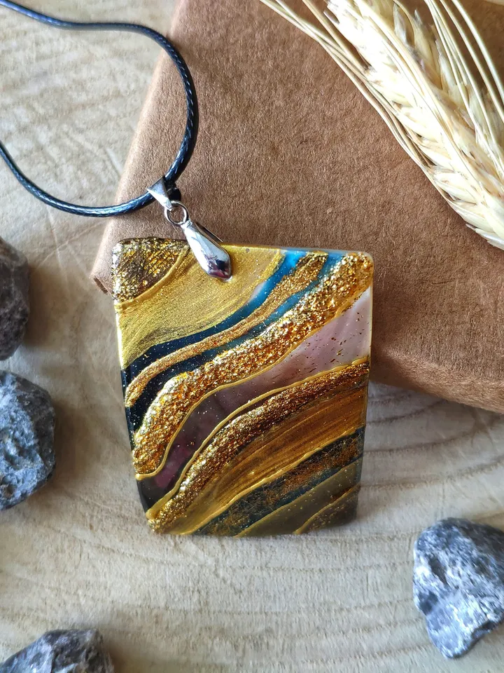 Pearl pendant necklace: Gold blue water on handmade jewelry • abstract art style • trendy necklace for woman • astonishing gift for her