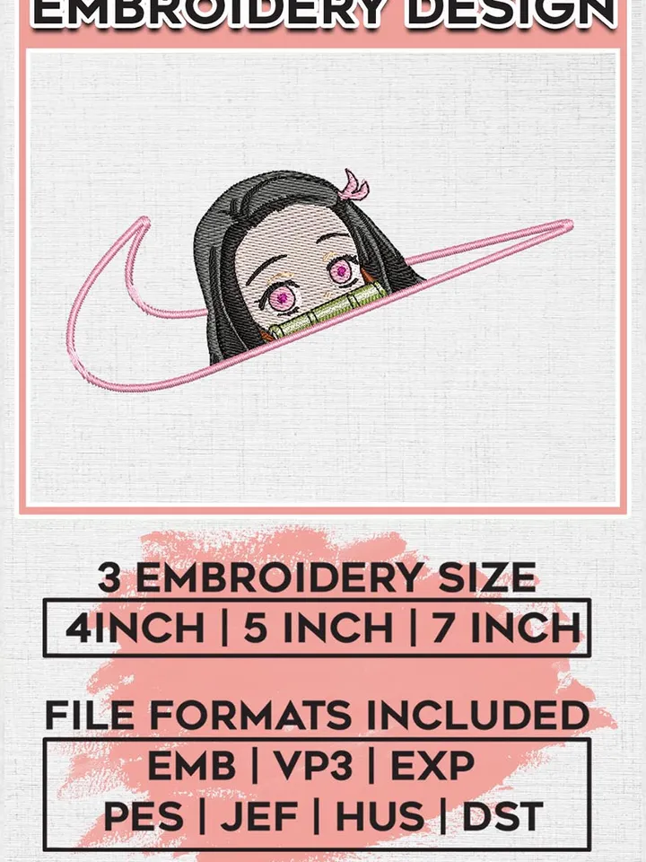 Nike Nezuko Demon Slayer Embroidery Design, Anime Character Embroidery Files, Machine Embroidery Digital Download EMB_ANIME_198