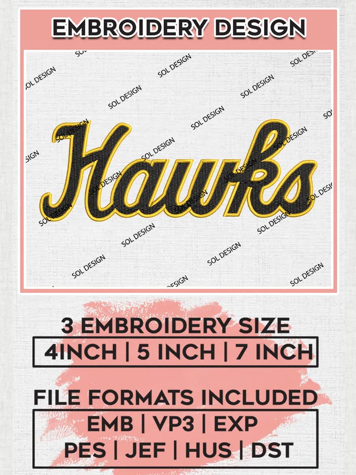 Hawks Team Word Logo Embroidery Design Files, NCAA Iowa Hawkeyes Machine Embroidery, NCAA Teams, 3 sizes, NCAA Machine embroidery designs, Digital Download