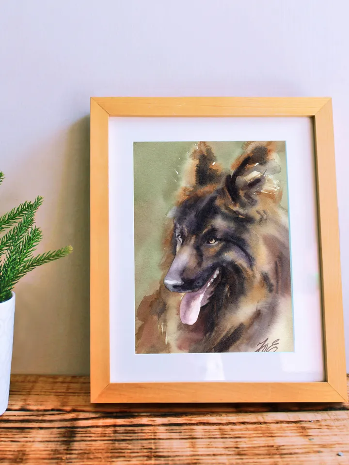 Shepherd painting Original watercolor dog artwork by Yulia Evsyukova