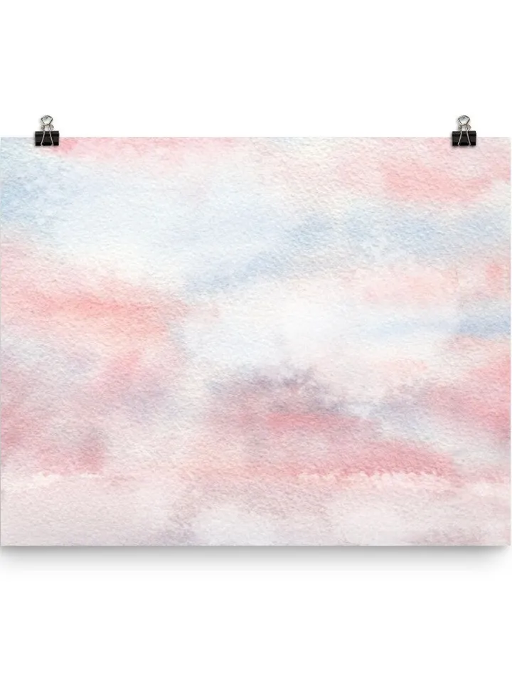 Pastel Cloud Print, Watercolor Painting, Cloud Art Print, Pink Sunset Print, Watercolor Sky, Above The Bed Art, Blush Pink Wall Art Print