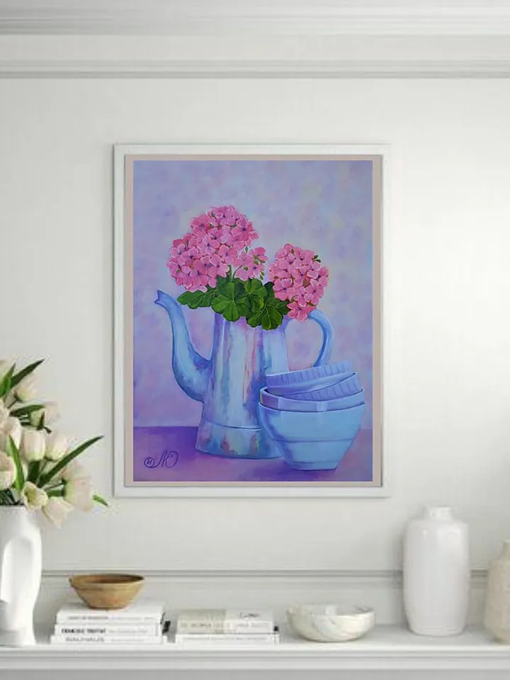 Red Geraniums Painting Original Art Pelargonium Flower Still Life Oil Painting
