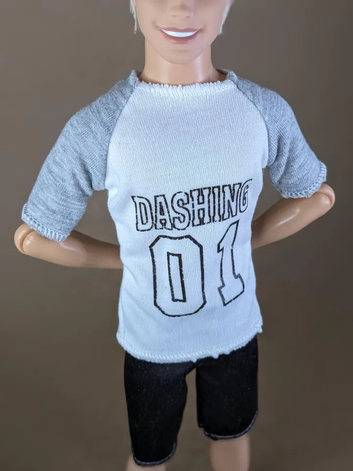 White & gray printed T-shirt for 12-inch fashion male dolls