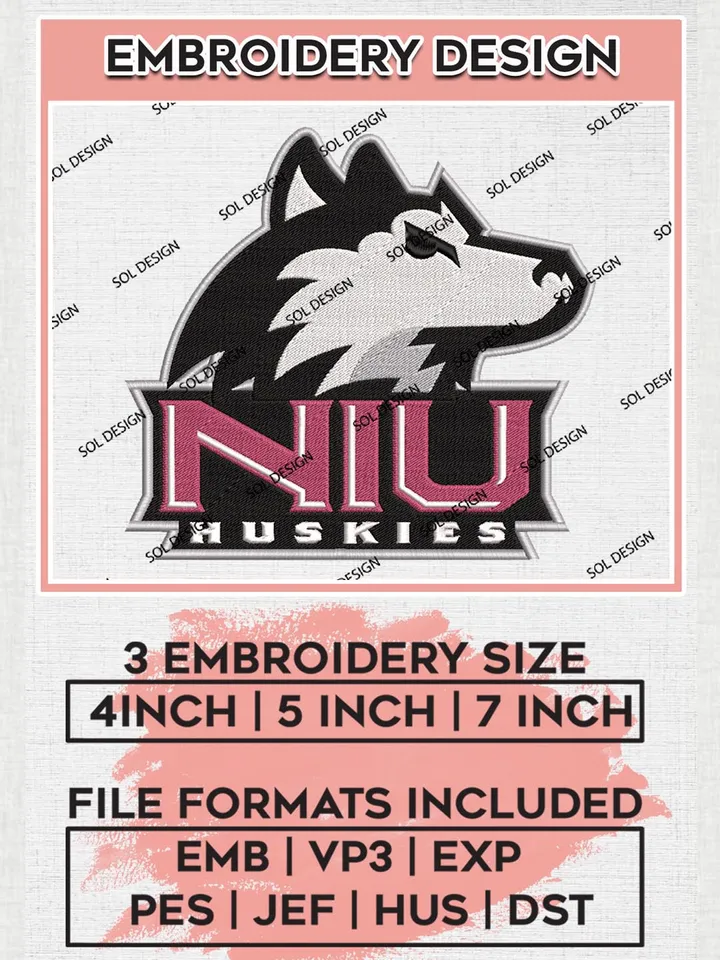 Northern Illinois Huskies Logo Machine Embroidery Design, NCAA NIU Huskies Embroidery Design Design files, NCAA Embroidery Designs, NCAA Machine Embroidery Designs, Digital Download