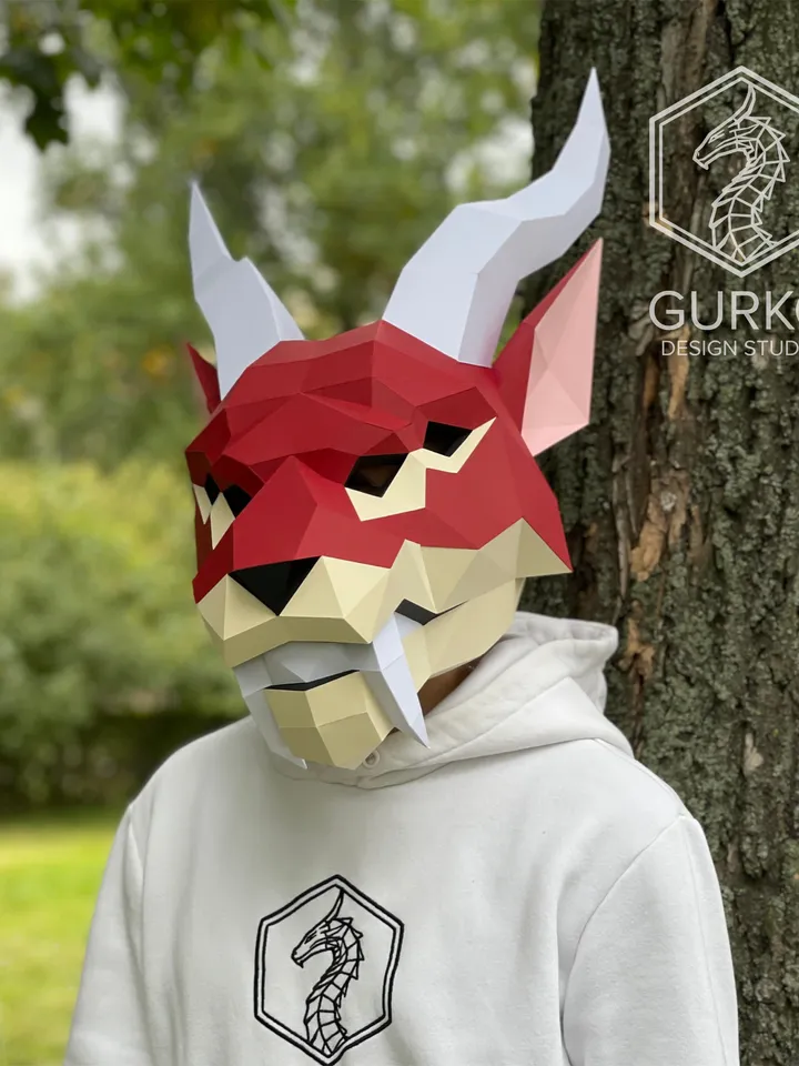 Chimera Mask Papercraft, Digital Template, PDF Download, Gurko, 3D Low Poly Animal Mask, DIY Origami, Pepakura, Paper Mask, DIY Costume