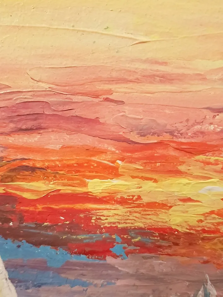 Sunset sky art Original acrylic painting Boat painting Seascape Sailing painting