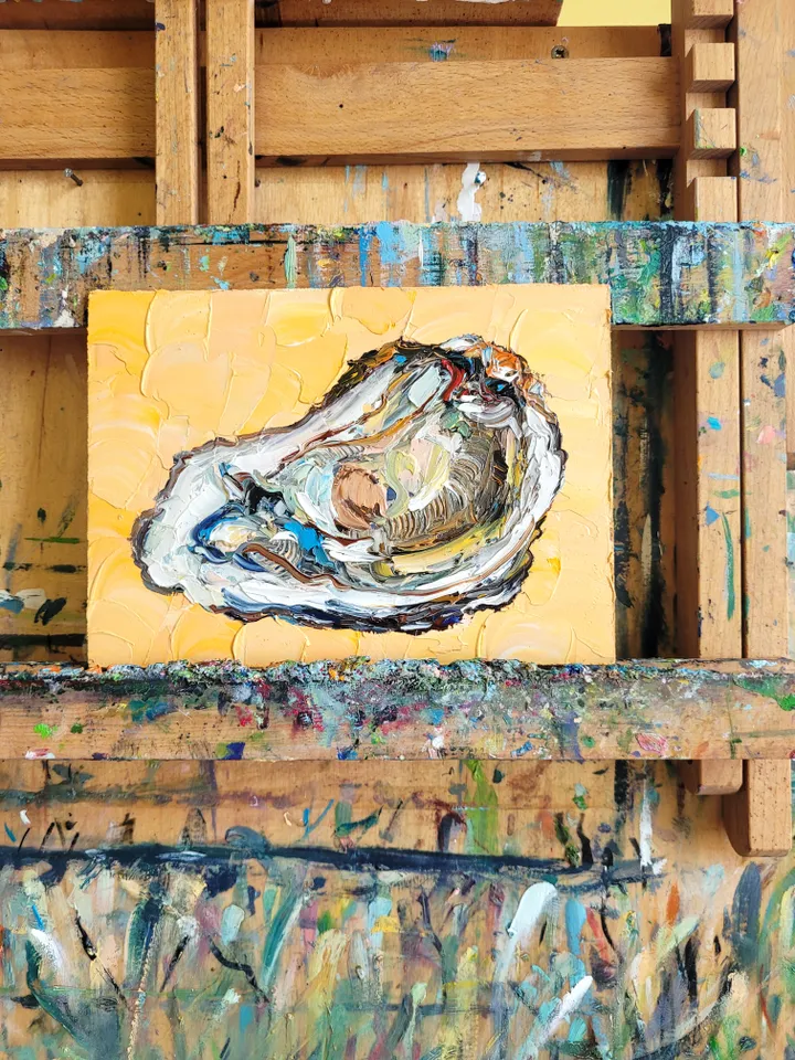 Oyster Painting Shell Original Art Impasto Oil Painting 5x7 Seafood Art Coastal Art Oyster Shell Wall Art Kitchen Wall Decor Food Painting by ArtFromVictoria