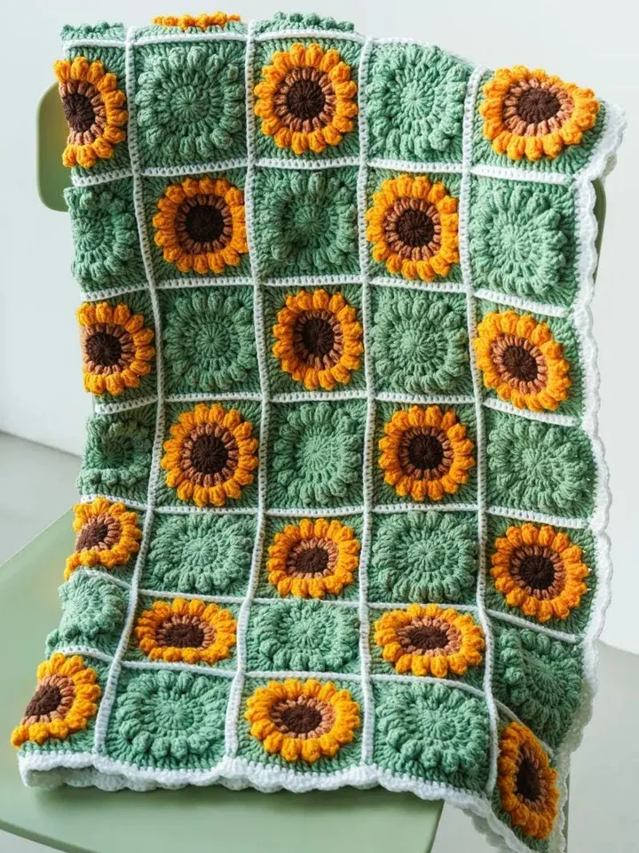 Sunflower blanket crochet granny squares blanket baby children crochet pattern easy crochet flower blanket pattern pdf