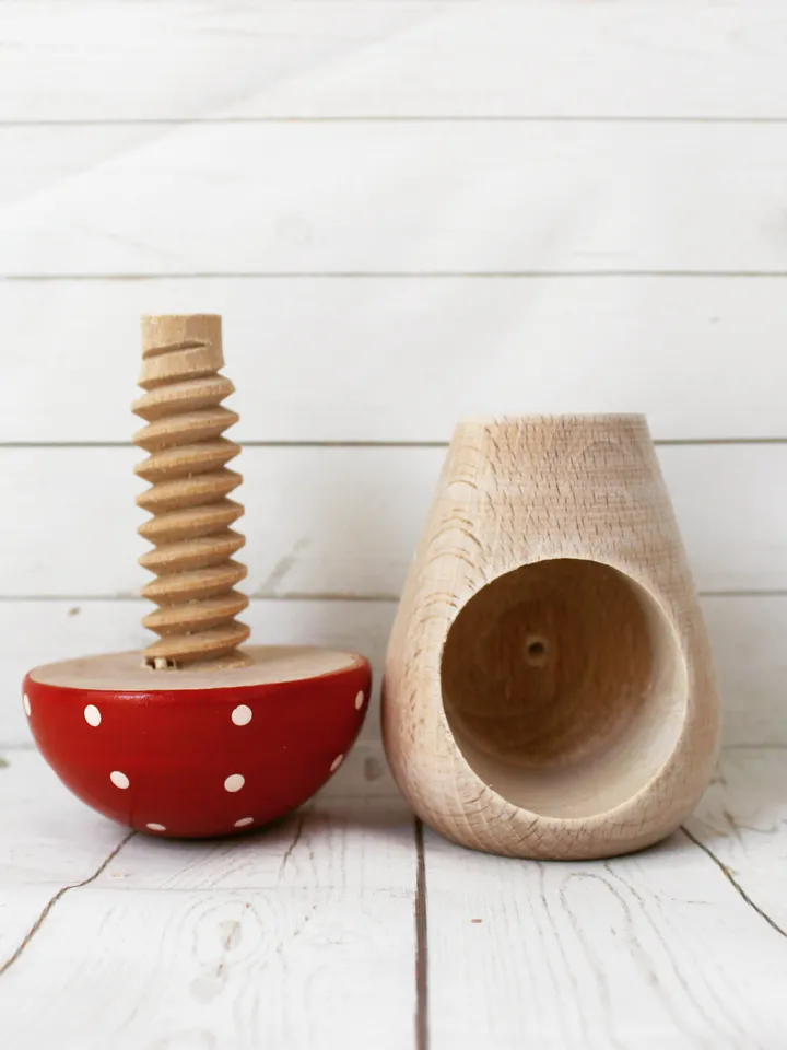 Montessori wooden toy, Wooden mushroom fly agaric, Natural learning toy