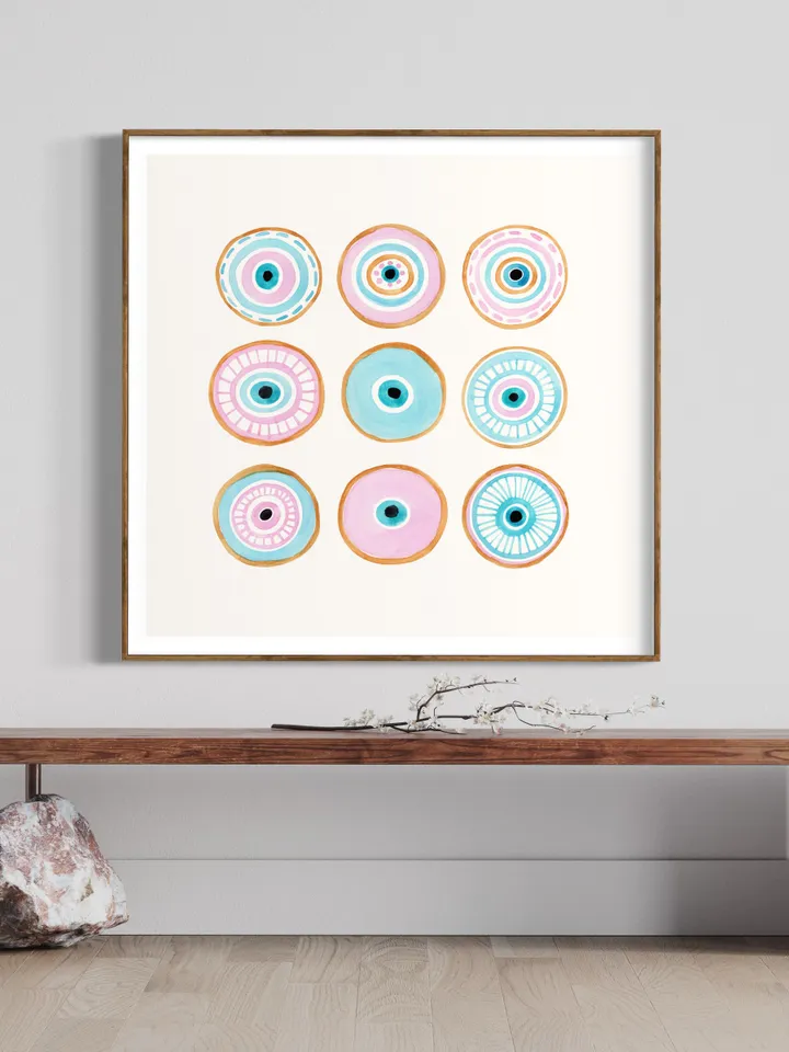 Evil Eye Print Evil Eye Art Evil Eye Wall Art Evil Eye Home Decor Turkish Wall Art Blue Pink Evil Eye Evil Eye Painting Bohemian Dorm Art