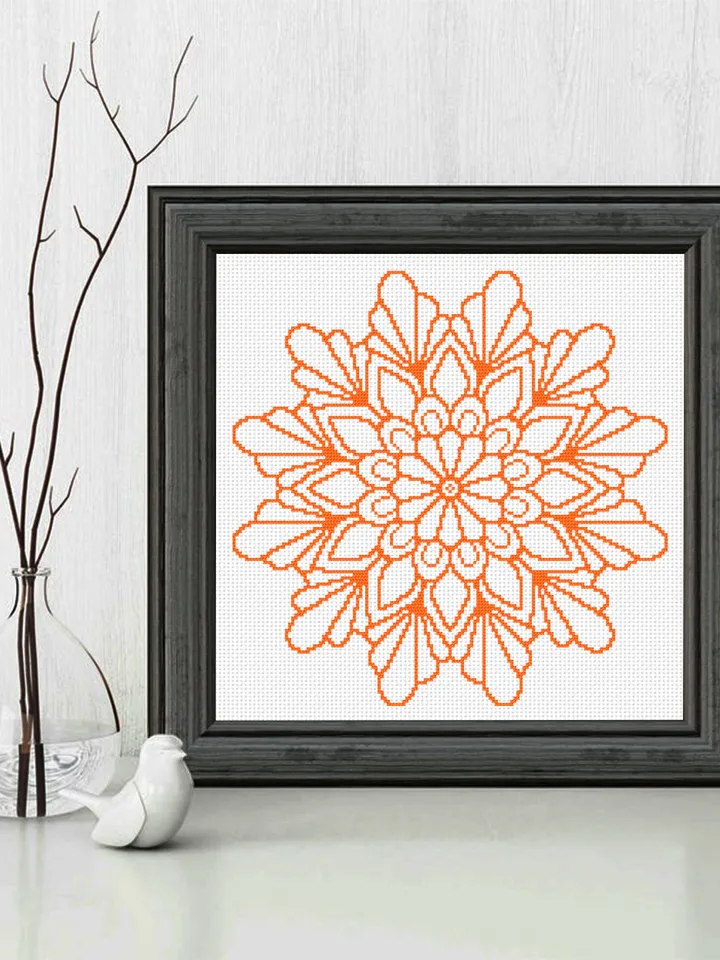 Mandala cross stitch pattern download PDF Quick cross stitch sampler Monochrome mandala pattern digital Floral ornament xstitch chart #M62