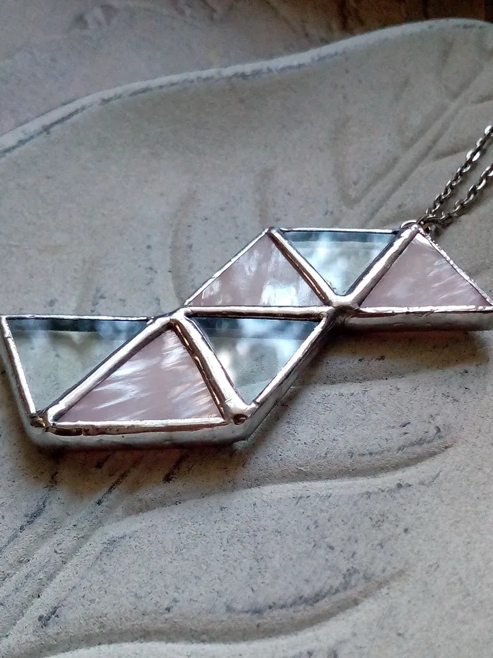 Glass geometric pendant, Origami pink necklace, triangular necklace, stained glass cute necklace, transparent pendant
